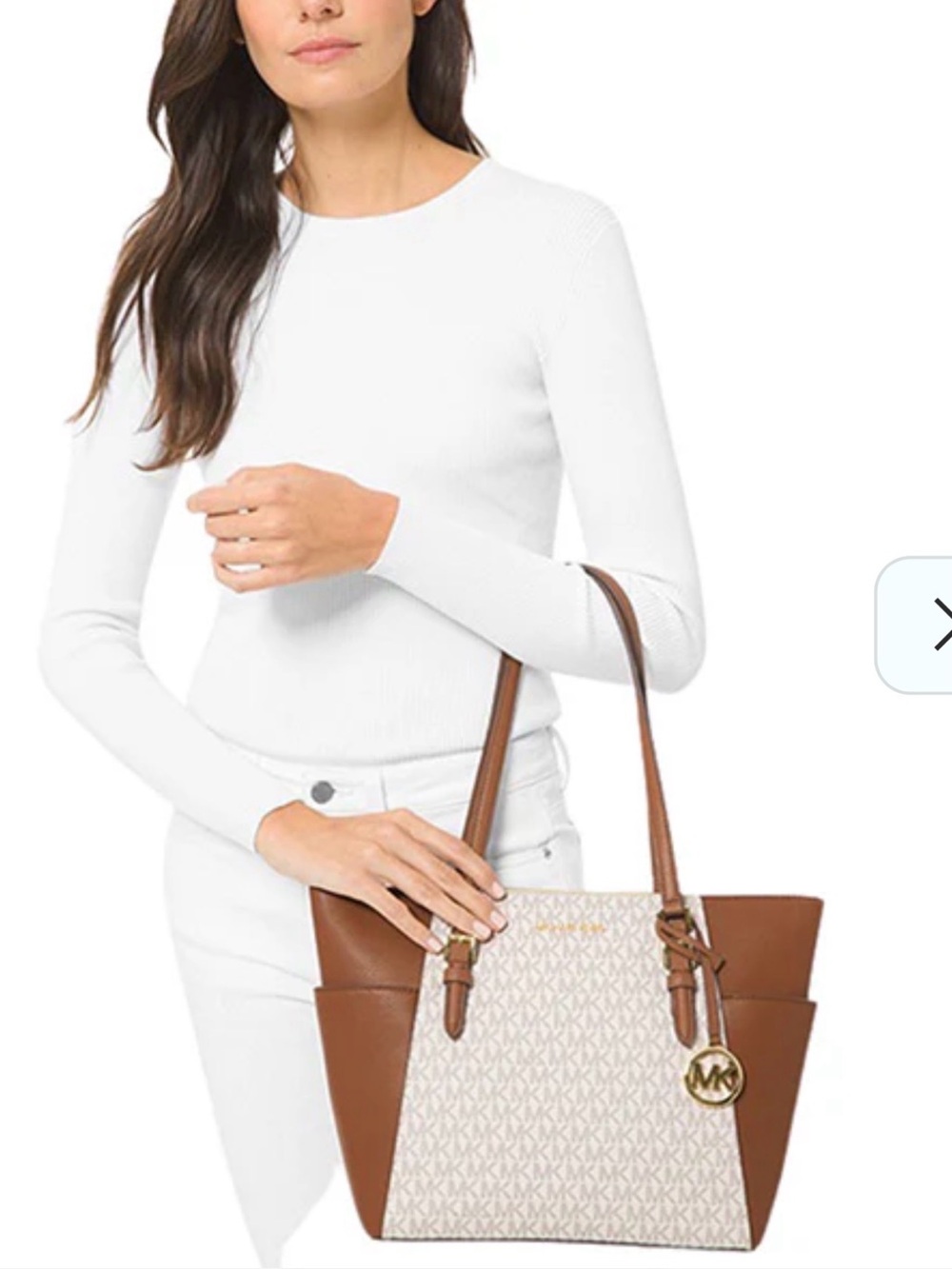 Michael Kors White and Brown MK Signature Tote - Picture 8 of 8